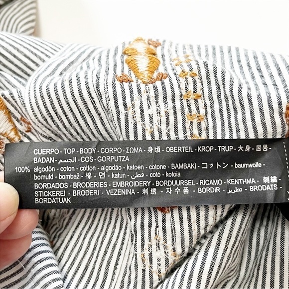 Zara Woman button front shirt blouse top striped boho embroidered beaded neutral - Picture 10 of 12